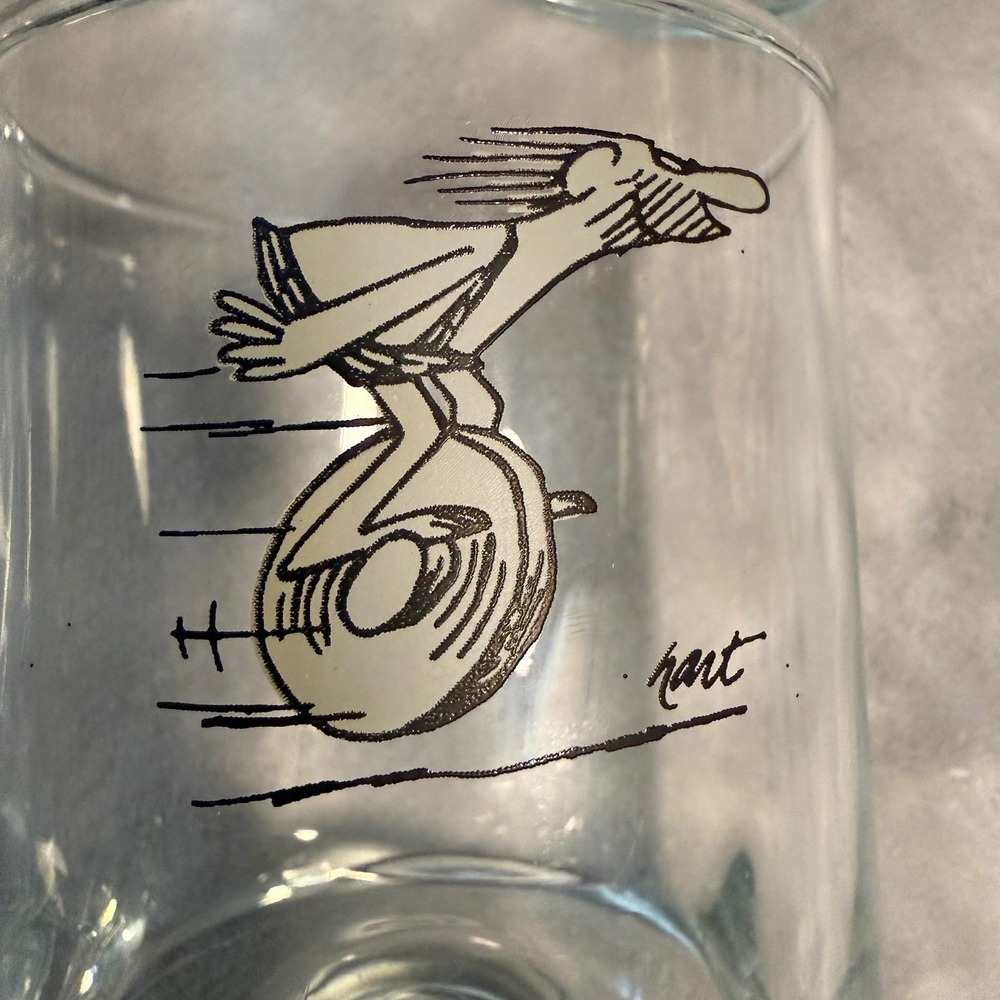 Vintage BC Comic Whiskey Glasses Set of 6 Johnny Hart Quad Pinch Dimple Base MCM